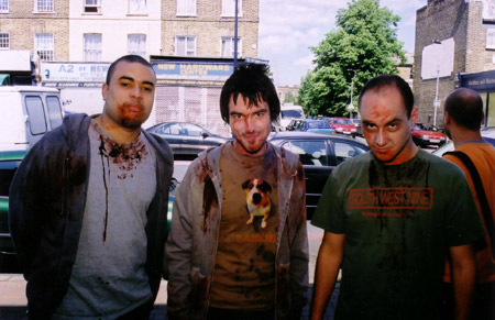 on set photos from Shaun of the Dead - new cross zombies