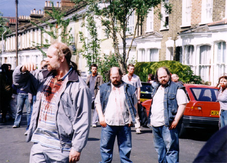 on set photos from Shaun of the Dead - new cross zombies
