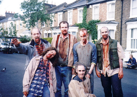 on set photos from Shaun of the Dead - new cross zombies