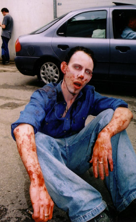 on set photos from Shaun of the Dead - ealing zombie