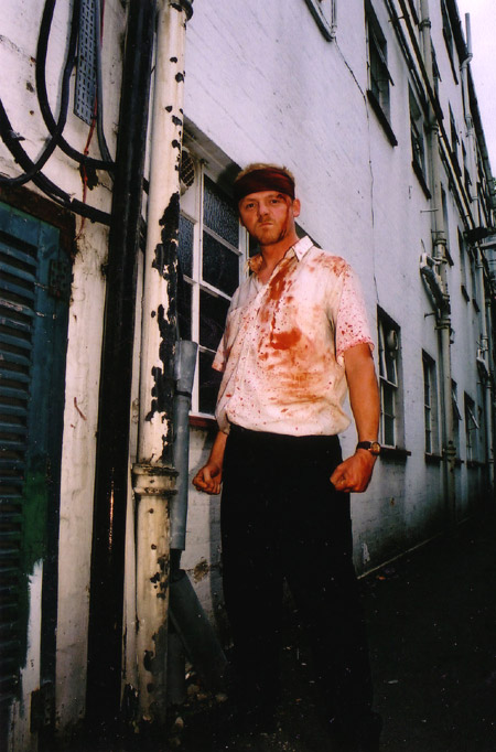 on set photos from Shaun of the Dead - an angry Simon Pegg